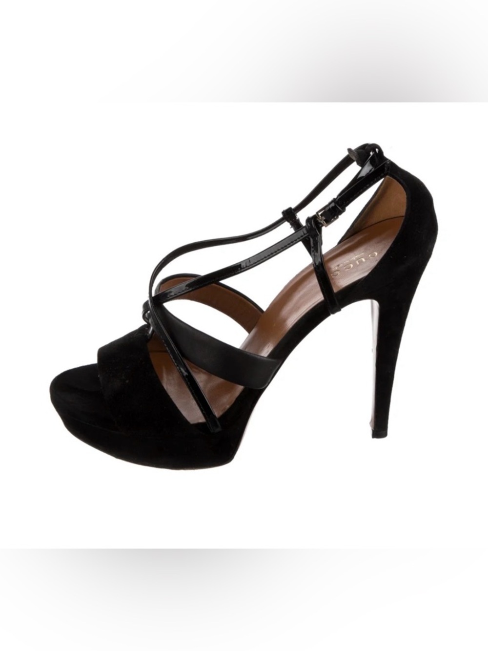 Gucci Black Patent and‎ Suede Strappy Stiletto Heels